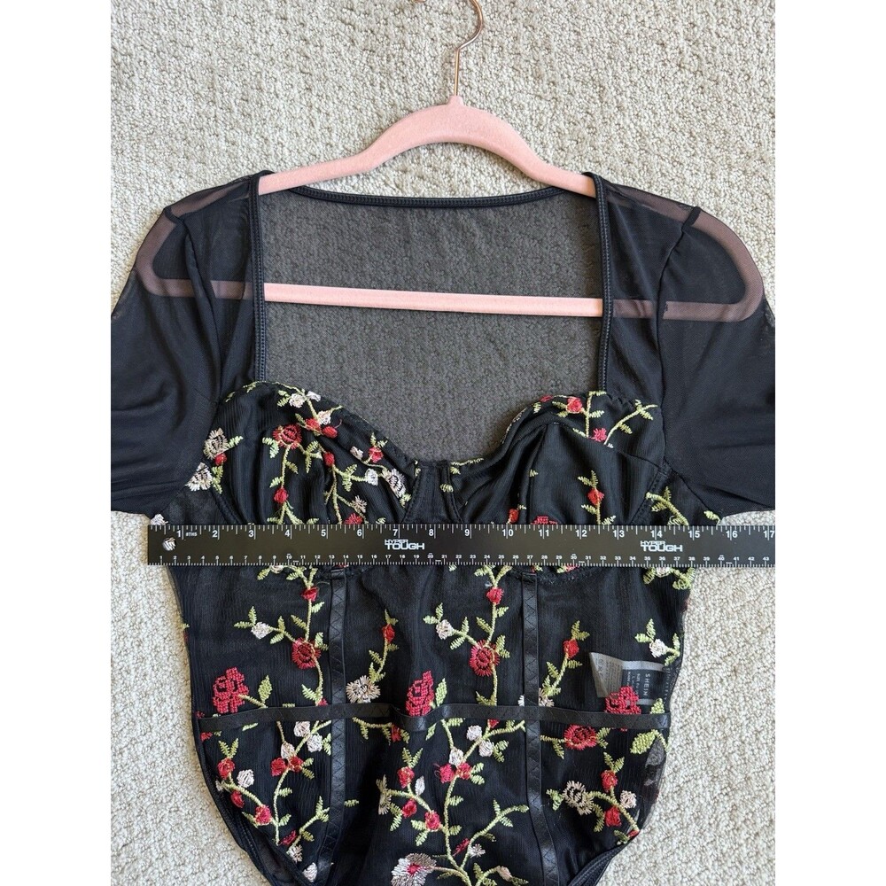Womens Large Sheer Fairy Grunge Floral Long Sleeve Bodysuit Whimsigoth Ethereal - Picture 11 of 13